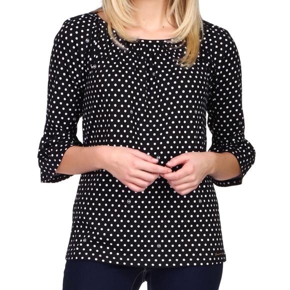New Michael Kors Logo Polka Dot Print Flare Sleeve Top Black White Size Small - Picture 1 of 16